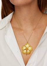 18kt Gold PSTM Myanmar Large Hibiscus Pendant on Cord