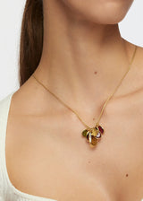 18kt Gold Iris Mixed Tourmaline Cluster & Anemone Amulet on Cord