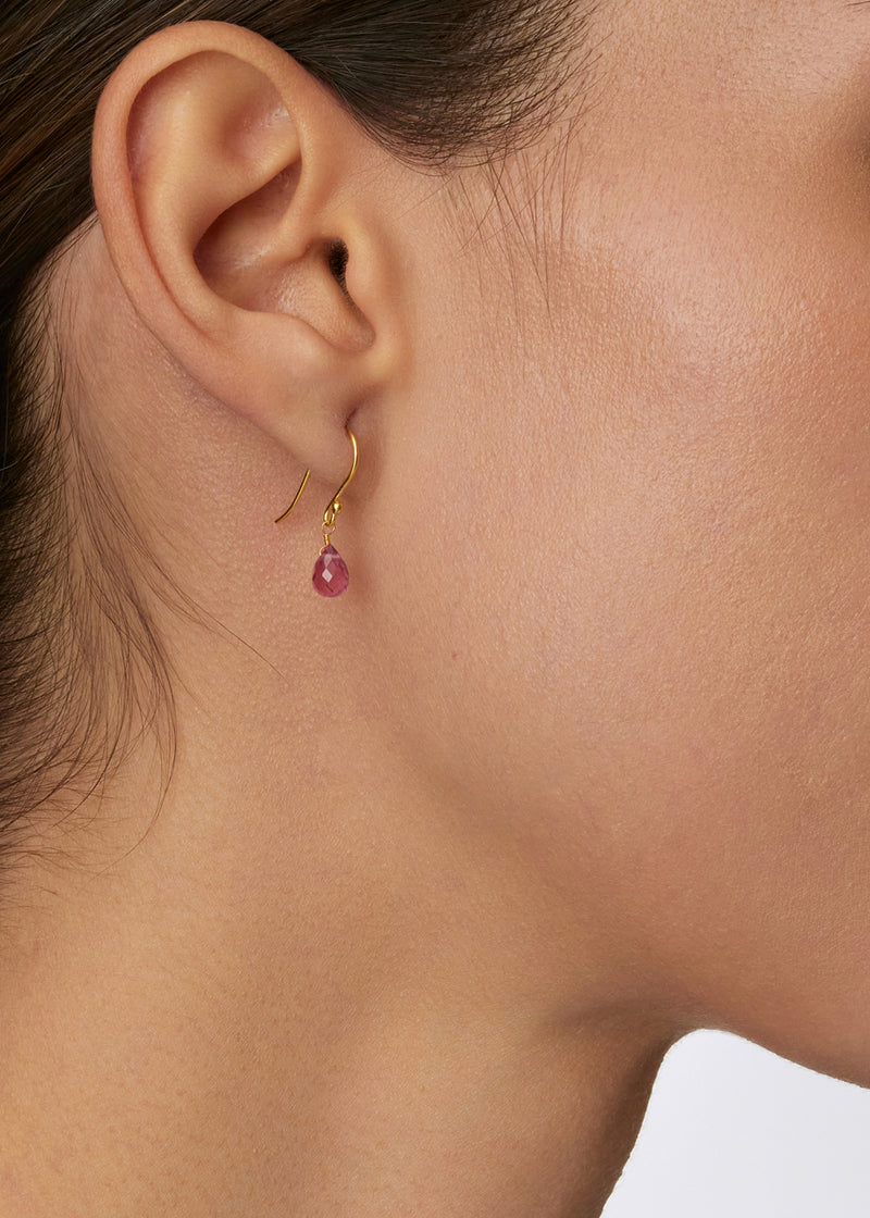 18kt Gold Pink Tourmaline Small Drop Earrings