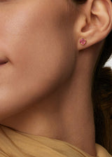 18kt Gold Pink Tourmaline Square Studs
