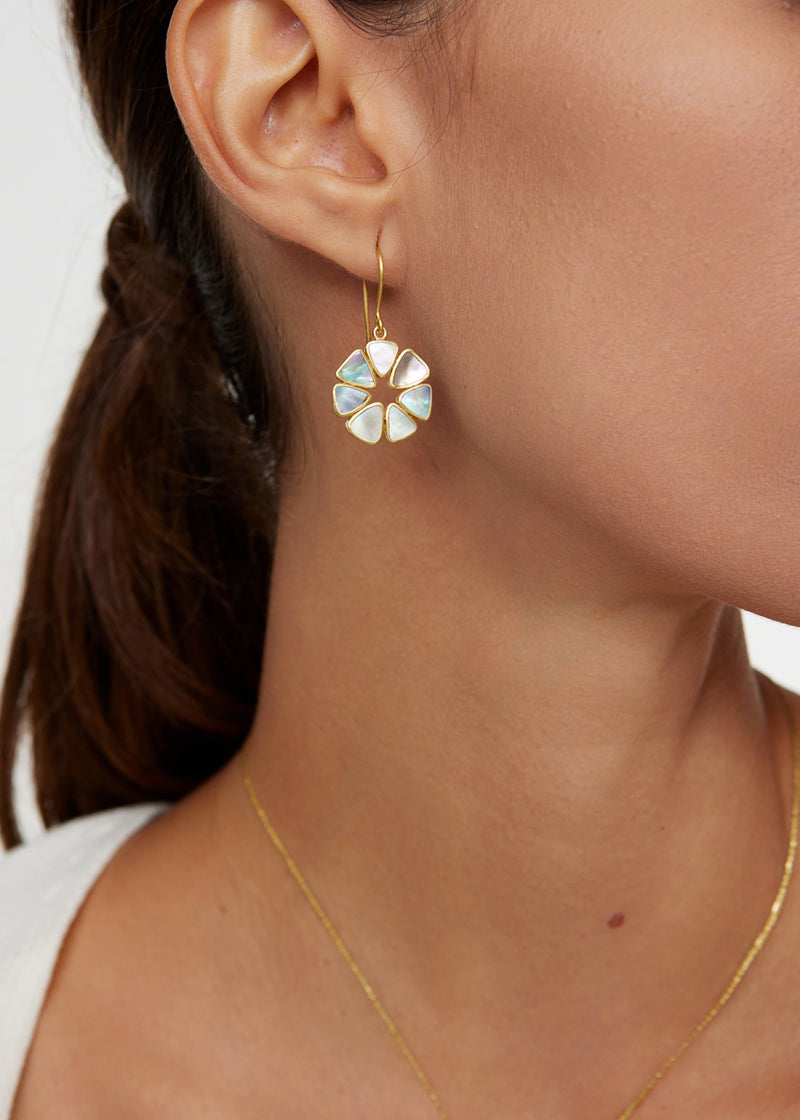 18kt Gold Venus Abalone Shell Single Drop Round Earrings