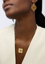 18kt Gold Vermeil PSTM Jordan Sahlan Square Lapis Enamel Pendant on Cord