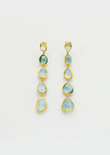 18kt Gold Aquamarine Long Five Drop Studs