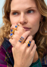 18kt Gold Vermeil PSTM Afghanistan Meena Lapis Double Greek Ring