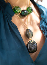 Azaz Teal Glass Double Beaded Necklace on Cord