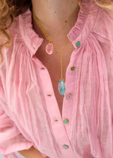 18kt Gold Carnival Rose Quartz Amulet Necklace