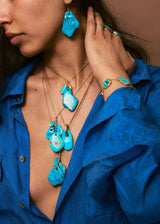 18kt Gold Hathor Turquoise Drill & Loop Earrings