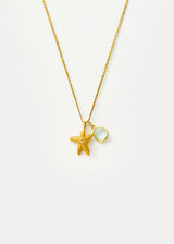 18kt Gold Starfish & Aquamarine Amulets on Cord