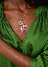 18kt Gold Pink Agra Mixed Stone Cluster on Cord