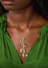 18kt Gold Aquamarine & Green Amethyst with Gold Bead Cluster on Cord
