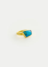 18kt Gold Bright Blue Boulder Opal Greek Ring