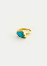 18kt Gold Bright Blue Boulder Opal Greek Ring