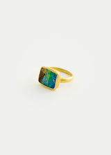 18kt Gold Australian Boulder Opal Square Greek Ring