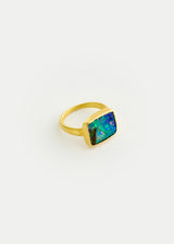 18kt Gold Australian Boulder Opal Square Greek Ring