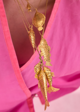 18kt Gold PSTM Myanmar Fish Cluster on Cord