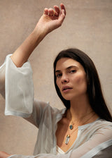 18kt Gold Cerulean Aquamarine Collet Set Amulet on Cord