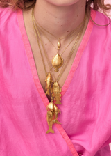 18kt Gold PSTM Myanmar Fish Cluster on Cord