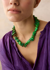 18kt Gold Green Turquoise Thick Short Beaded Necklace