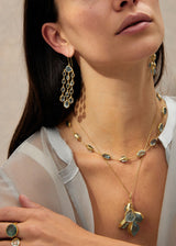 18kt Gold Cerulean Aquamarine Cluster on Cord