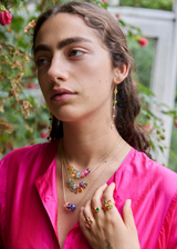 18kt Gold Hanabi Mixed Stones Long Drop Earrings