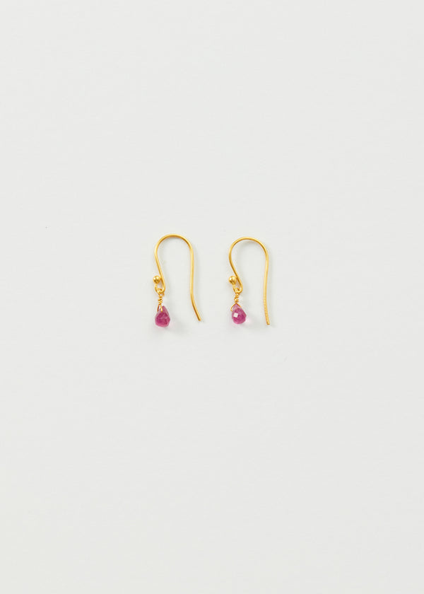 18kt Gold Anemone Ruby Tiny Drop Earrings