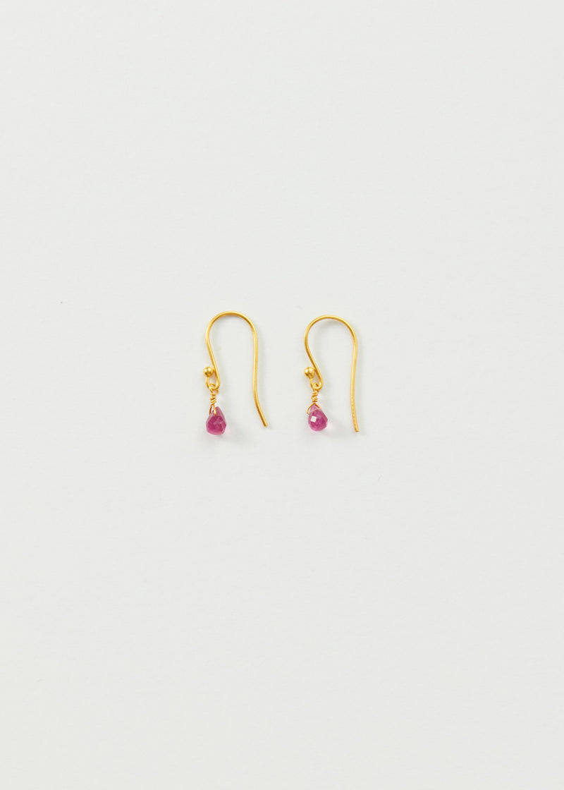 18kt Gold Anemone Ruby Tiny Drop Earrings