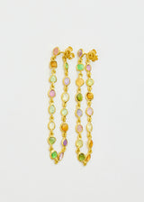 18kt Gold Anemone Mixed Stones Long Loop Earrings