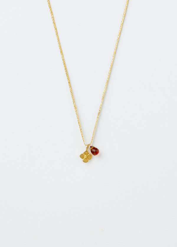 18kt Gold Anemone & Tiny Citrine Amulet on Cord