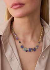 18kt Gold Blue Mixed Stones Full Stone Necklace