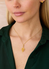 18kt Colombian Gold Zigzag Filigree Leaf Pendant on Cord