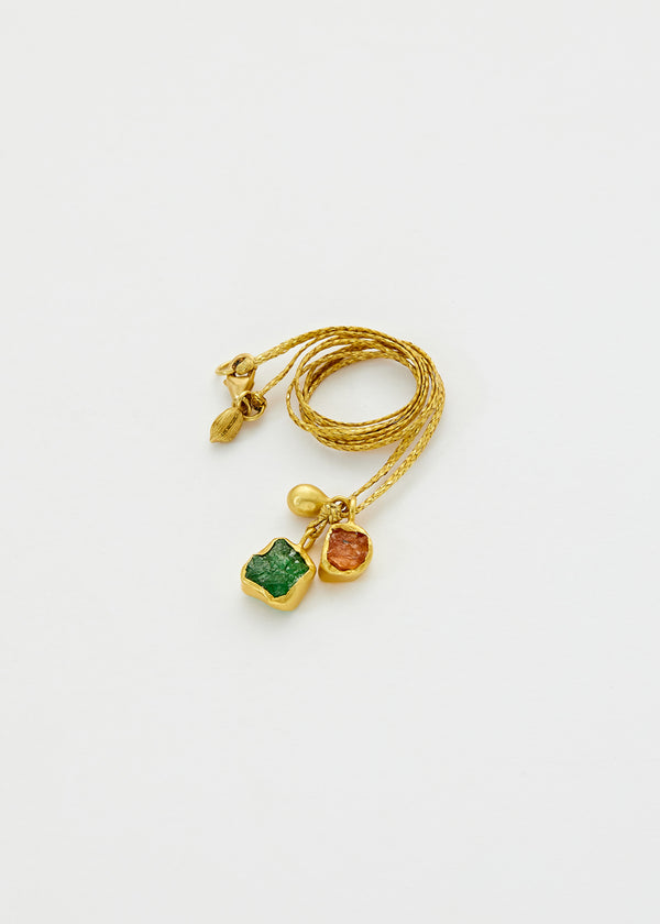 18kt Gold Drop & Mixed Rough Amulets on Cord