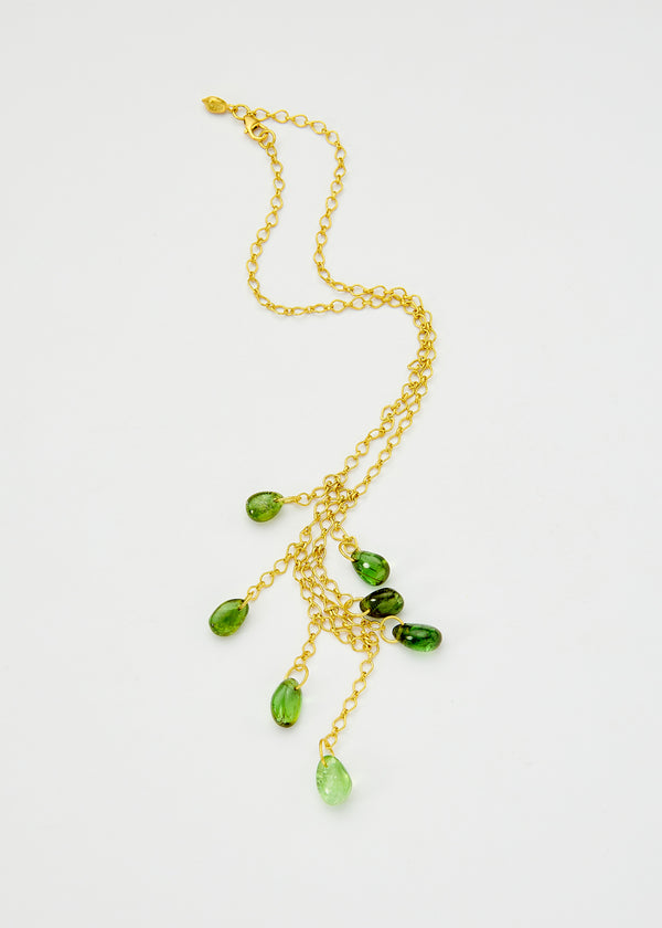 18kt Gold Green Tourmaline Multi Drop Necklace