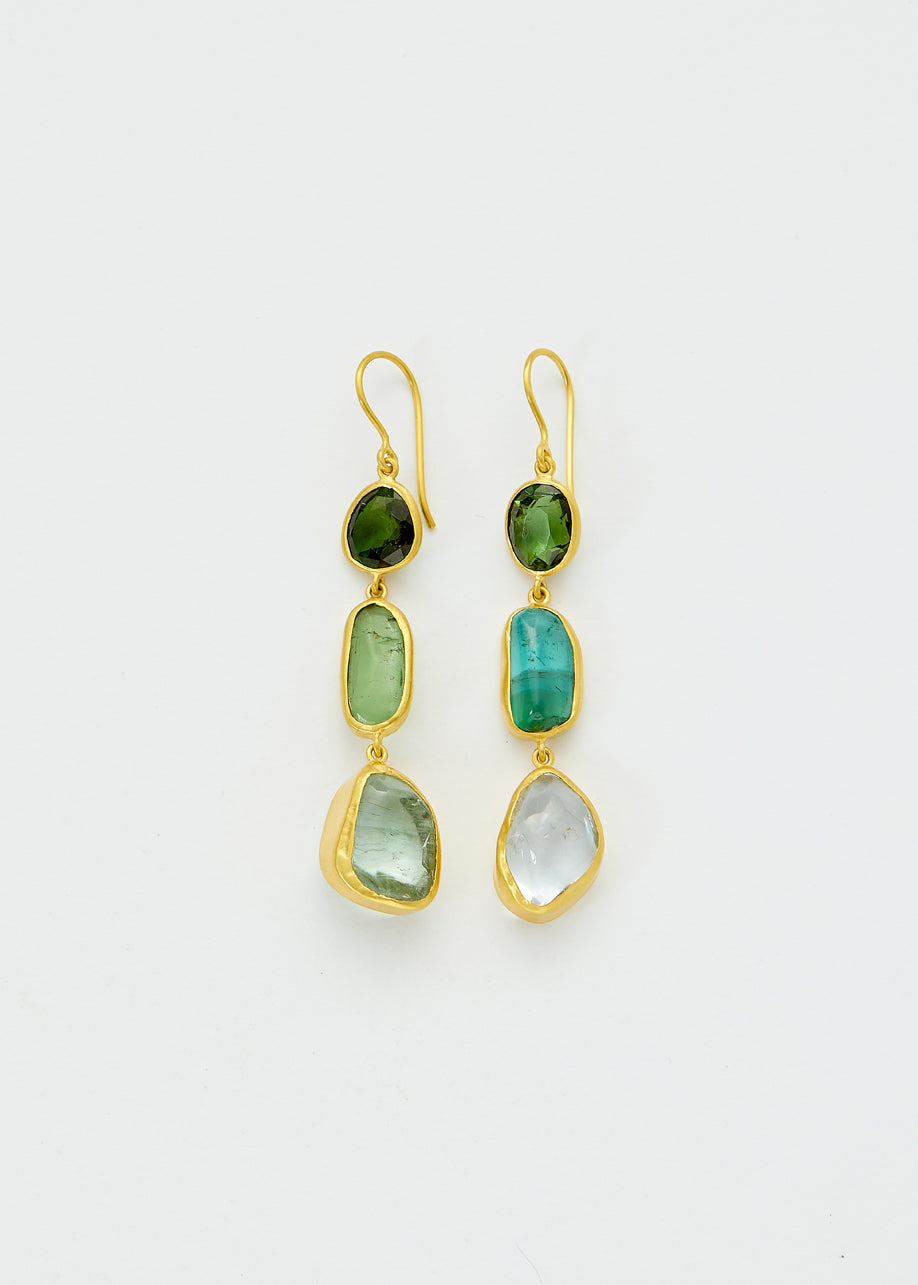 Green stone drop on sale earrings gold