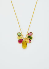 18kt Gold Iris Mixed Tourmaline Cluster & Anemone Amulet on Cord