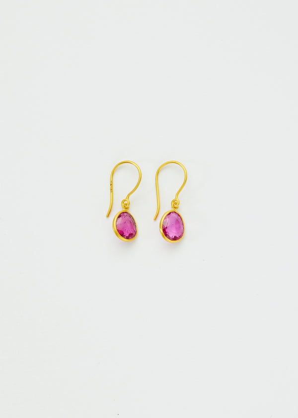18kt Gold Iris Pink Tourmaline Single Drop Earrings