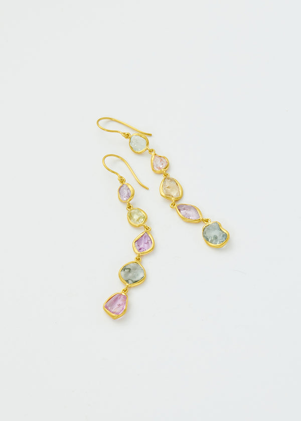18kt Gold Mixed Sapphires Five Drop Earrings