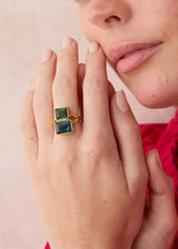 18kt Gold Mixed Tourmaline Double Greek Ring
