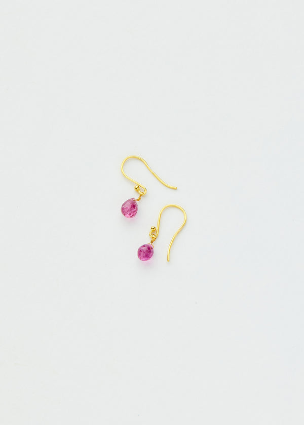 18kt Gold Pink Tourmaline Small Drop Earrings