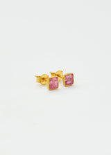 18kt Gold Pink Tourmaline Square Studs