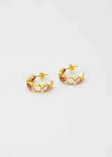 18kt Gold Pink Tourmaline & Rose Quartz Hoops
