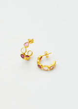 18kt Gold Pink Tourmaline & Rose Quartz Hoops