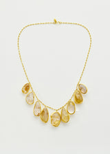 18kt Gold Rutilated Quartz Nine Stone Fringe Necklace
