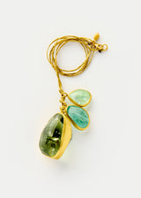 18kt Gold Cerulean Green Tourmaline & Emerald Cluster on Cord