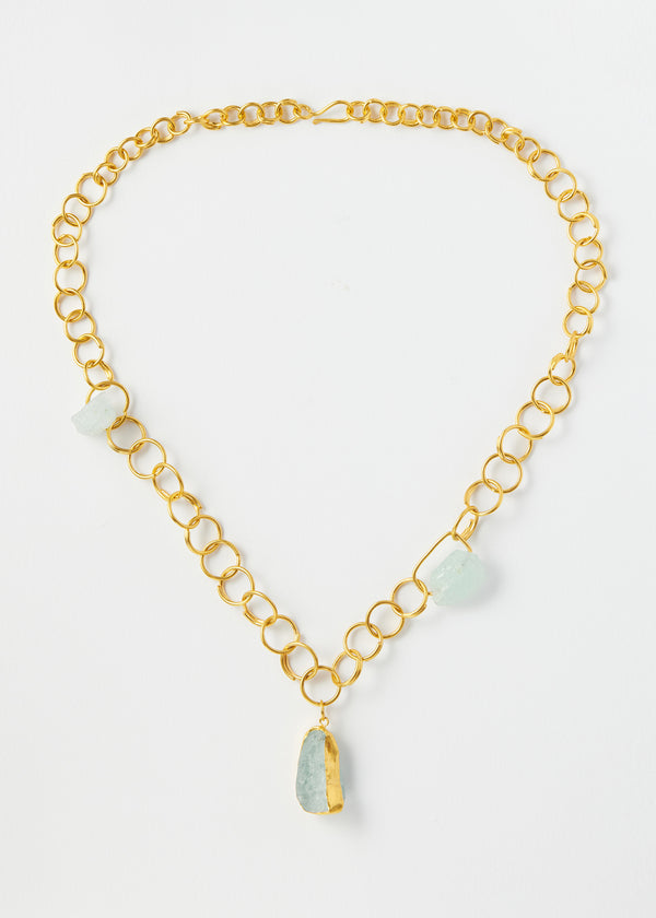 18kt Gold Vermeil PSTM Afghanistan Aquamarine Chain Necklace