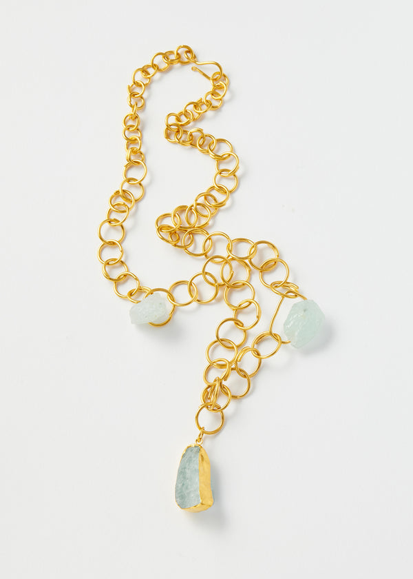 18kt Gold Vermeil PSTM Afghanistan Aquamarine Chain Necklace