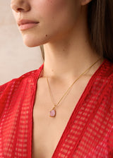 18kt Gold Vermeil Afghanistan Zindagi Now Single Small Rose Quartz Pendant on Cord