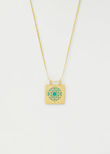 18kt Gold Vermeil PSTM Jordan Sahlan Square Turquoise Enamel Pendant on Cord