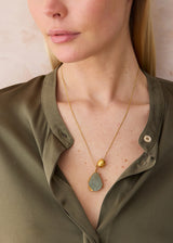 18kt Gold Vermeil Afghanistan Zindagi Now Single Aquamarine Pendant & Gold Bead on Cord