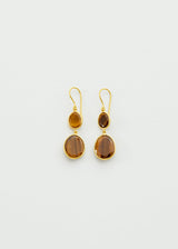 18kt Gold Galaxy Tigers Eye Double Drop Earrings