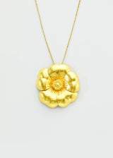 18kt Gold PSTM Myanmar Gangaw Poppy Large Flower Pendant on Cord
